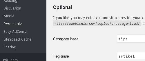 mengatur permalink category dan Tag base wordpress
