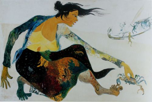 Digigit kepiting - Hendra Gunawan Pelukis Terkenal Indonesia