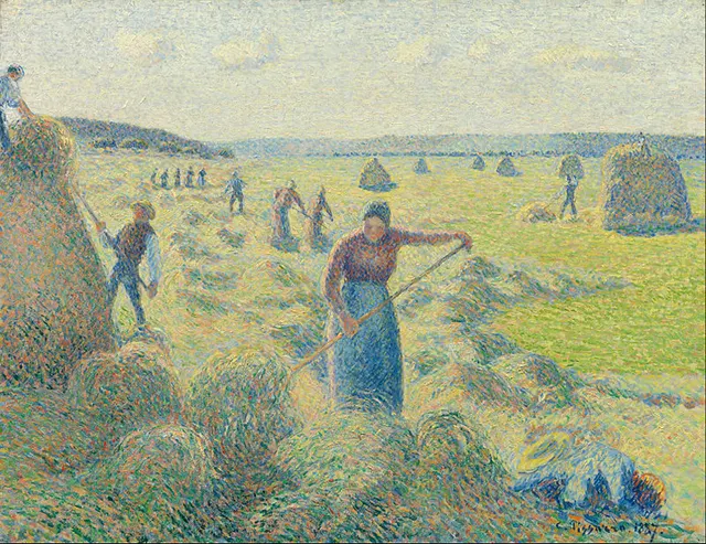 gambar pointilis La Récolte des Foins, Éragny by Camille Pissarro