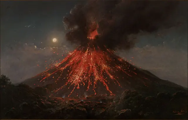 Merapi, Eruption by Night (1865) karya Raden Saleh