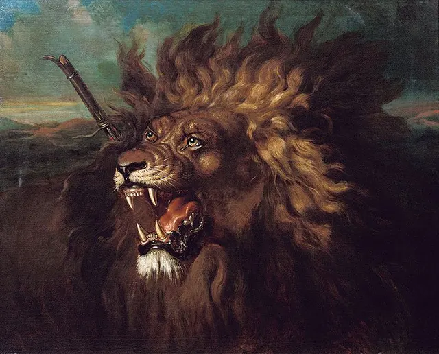 Lukisan Wounded Lion (1839) karya Raden Saleh